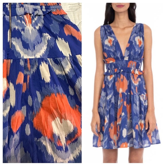 NWT Banjanan Victoria Dress IKAT FLORAL SOLADITE Cotton Pockets - Picture 1 of 13